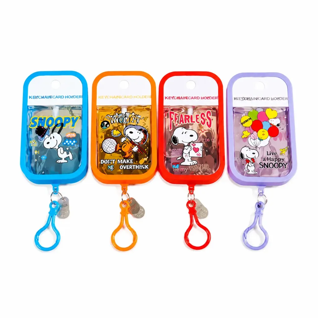 GEL SANITIZANTE DE MANOS CON LLAVERO DE GOMA Y DISEÑO DE SNOOPY