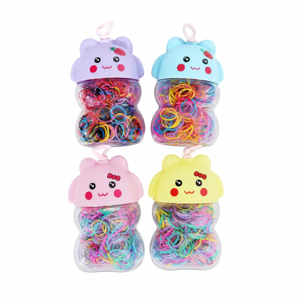 HULES PARA CABELLO EN FRASCOS DECORATIVOS DE ANIMALES COLORES SURTIDOS