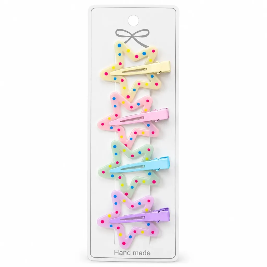 [24673M] BLISTER DE GANCHO TIPO PINZA DE ESTRELLA 4PCS COLORES SURTIDOS