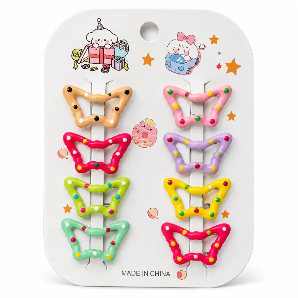 [24684M] BLISTER DE GANCHO TIPO HORQUILLA DE MARIPOSA 8PCS COLORES SURTIDOS