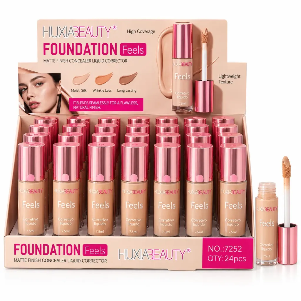 CORRECTOR DE MAQUILLAJE LIQUIDO MATTE HUXIABEAUTY FEELS TAPA ROSA CROMADA