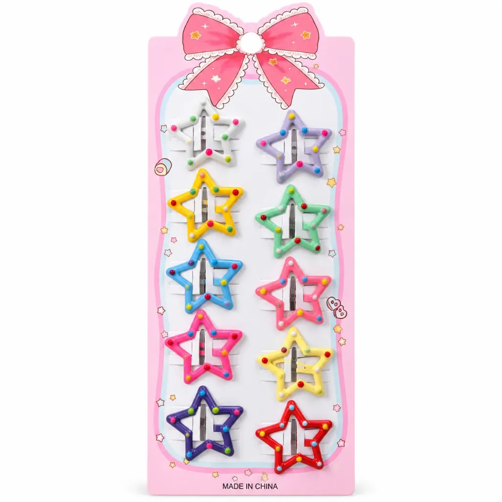 [24658M] BLISTER DE GANCHO TIPO HORQUILLA DE ESTRELLA 10PCS COLORES SURTIDOS