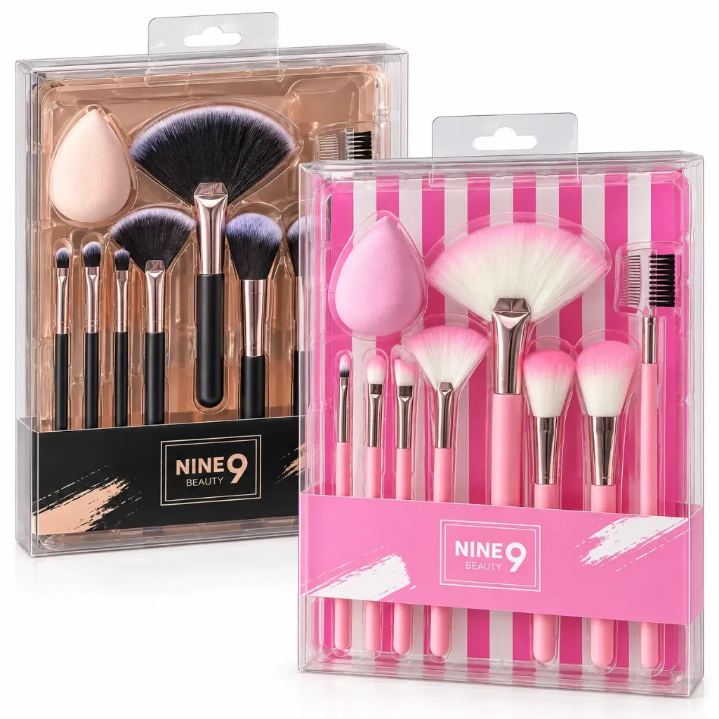 SET DE 8 BROCHAS Y 1 ESPONJA DE MAQUILLAJE NINE BEAUTY