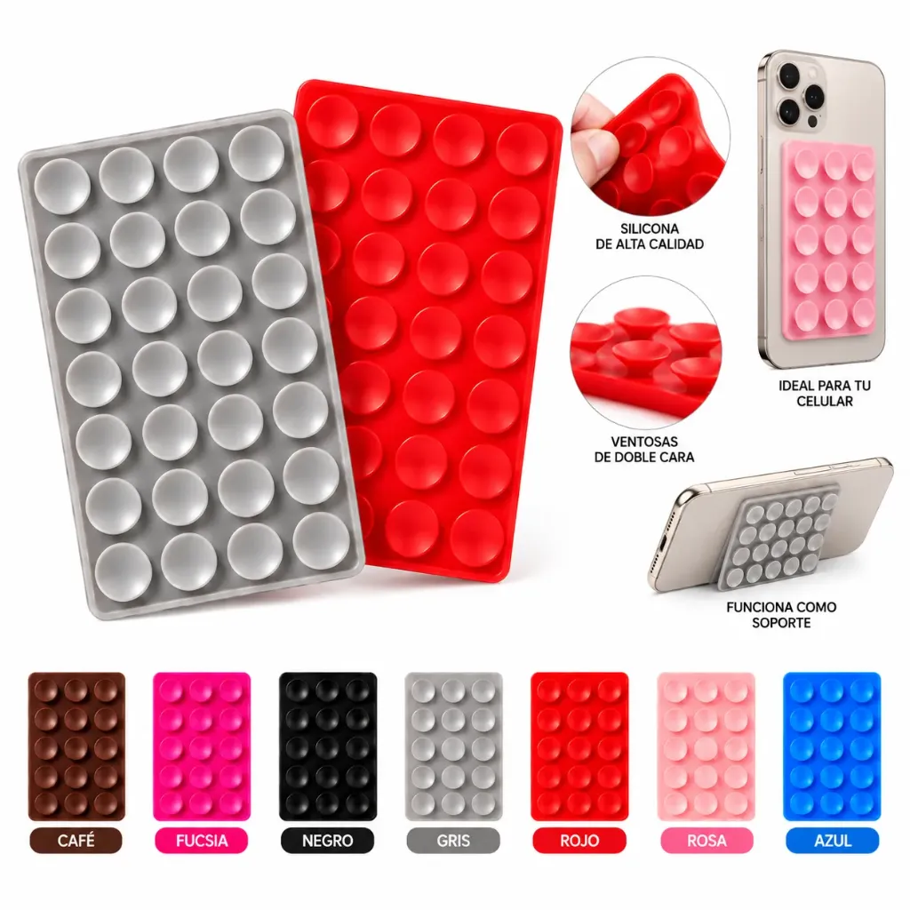 PAD DE SILICONA CON VENTOSAS DE DOBLE CARA PARA CELULAR COLORES SURTIDOS