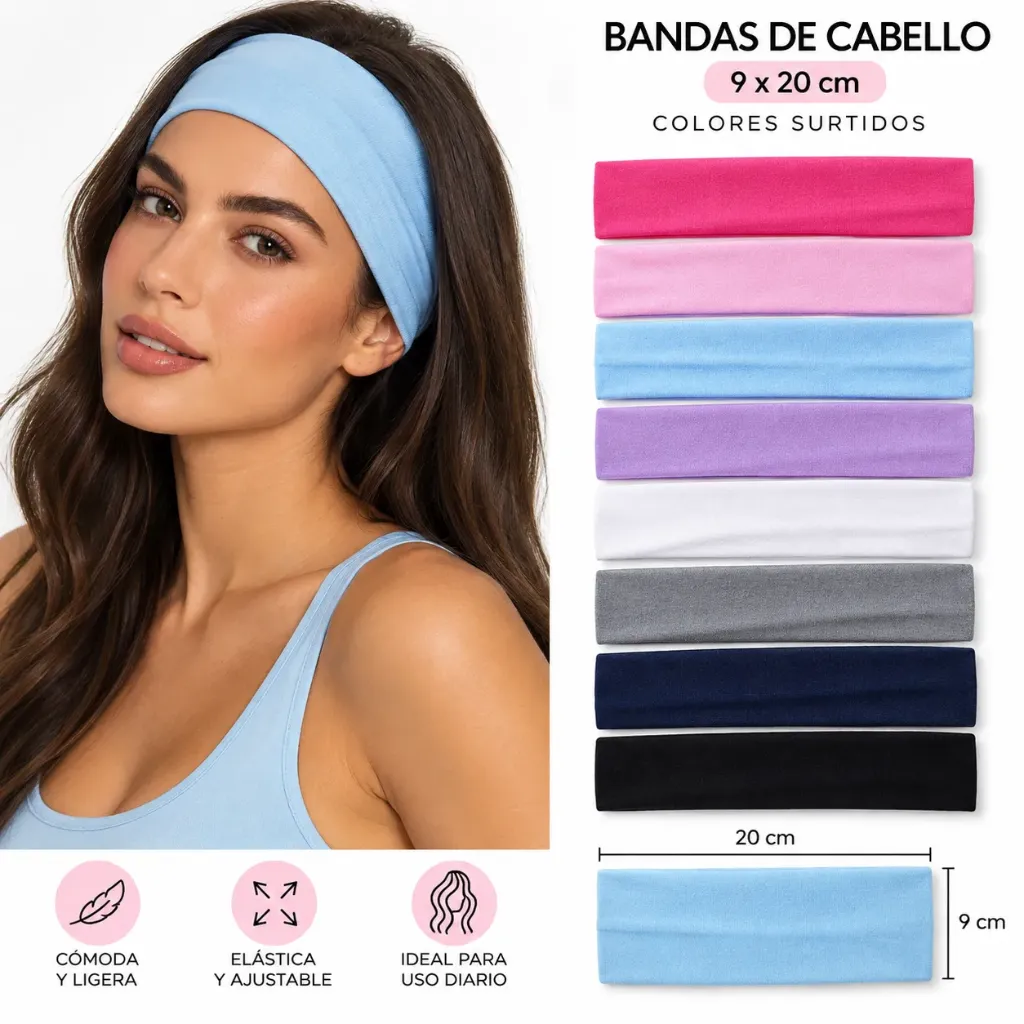 BANDAS DE CABELLO 9X20CM COLORES SURTIDOS
