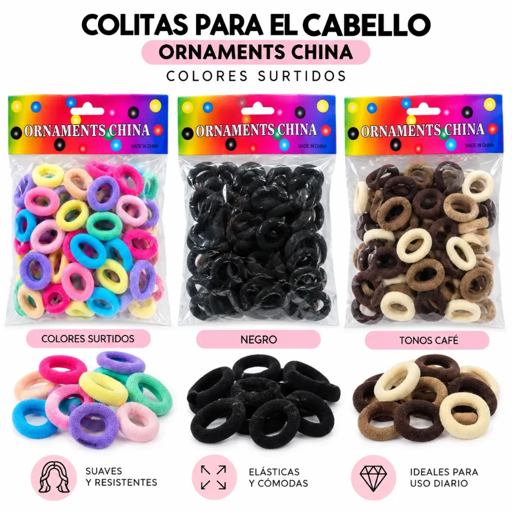 PAQUETE DE COLITAS PARA EL CABELLO ORNAMENTS CHINA COLORES SURTIDOS