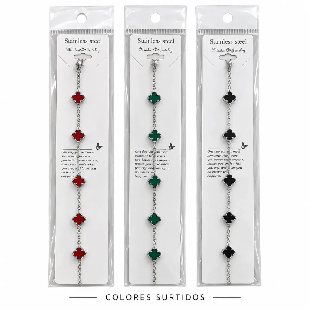 PULSERA DE ACERO INOXIDABLE CON DISEÑO DE 5 TREBOL VAN CLEEF COLORES SURTIDOS