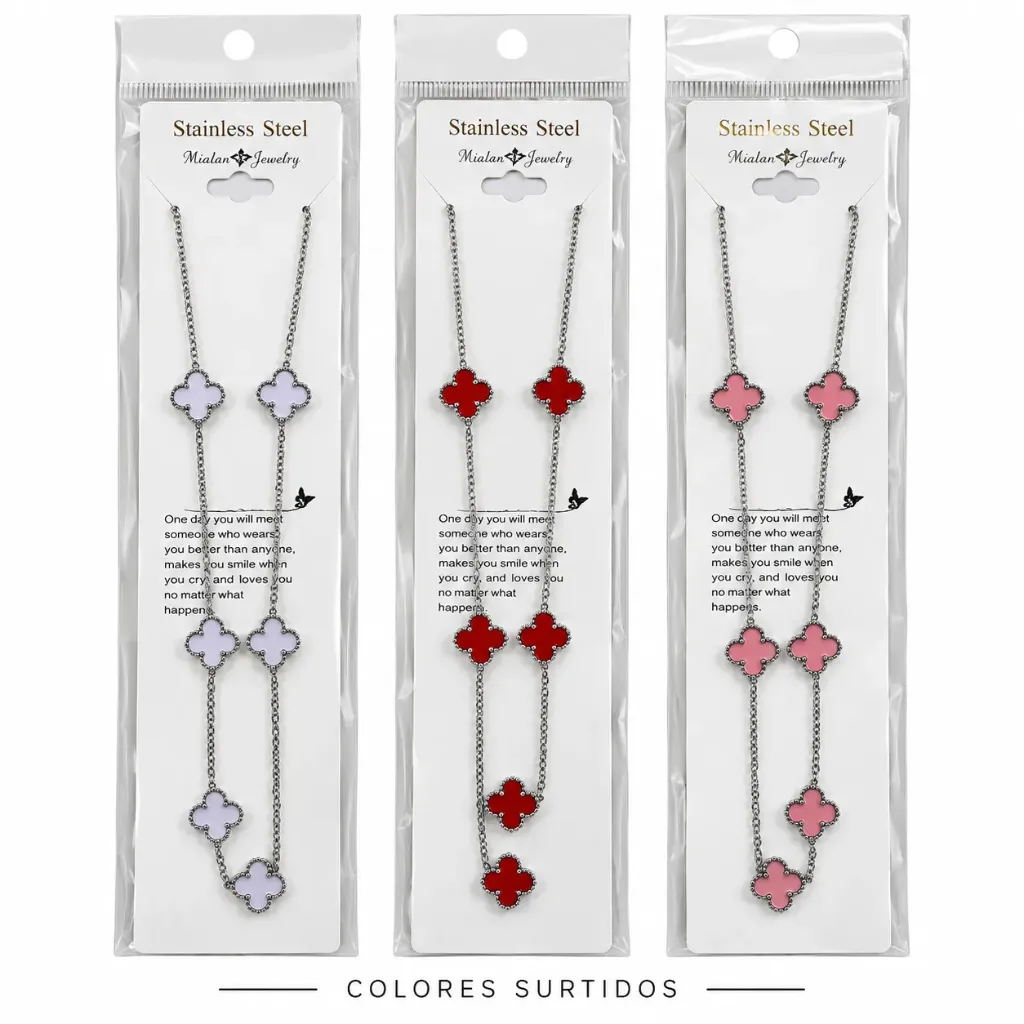 CADENA DE ACERO INOXIDABLE CON DISEÑO DE 5 TREBOL VAN CLEEF COLORES SURTIDOS