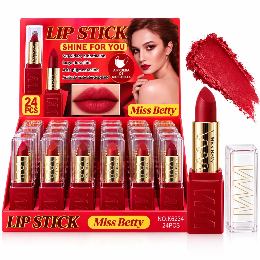 LABIAL CUADRADO EN BARRA CON ACABADO MATTE MIS BETTY RETRACTIL DORADO