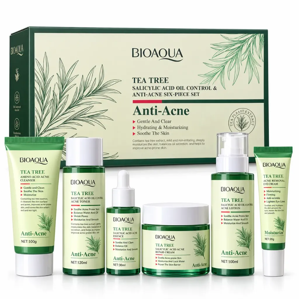 SET DE CUIDADO FACIAL DE 6 PCS ANTI ACNE Y PARA PIEL GRASA BIOAQUA DE ARBOL DE TÉ