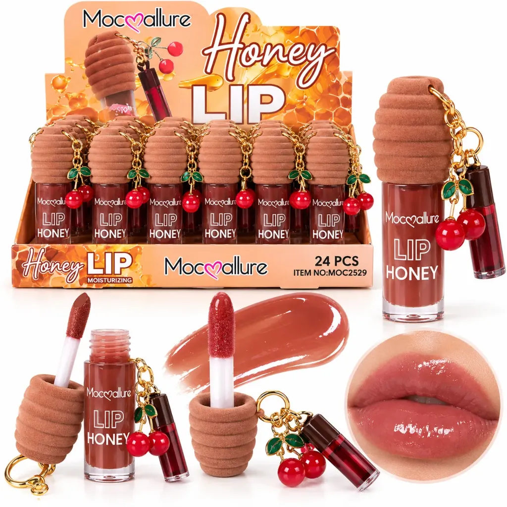BRILLO LABIAL HIDRATANTE DE MIEL CON LLAVERO DE MINI TINTA MOCALLURE TAPA DE PANAL