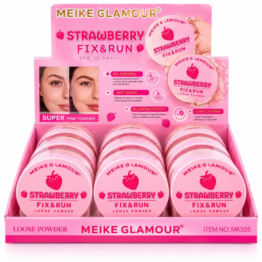 POLVO SUELTO TRASLUCIDO FIJADOR DE MAQUILLAJE DE FRESA MEIKE GLAMOUR