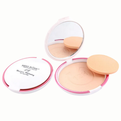 POLVOS COMPACTOS MATTE MISS ROSE TAPA BLANCA CON ROSA