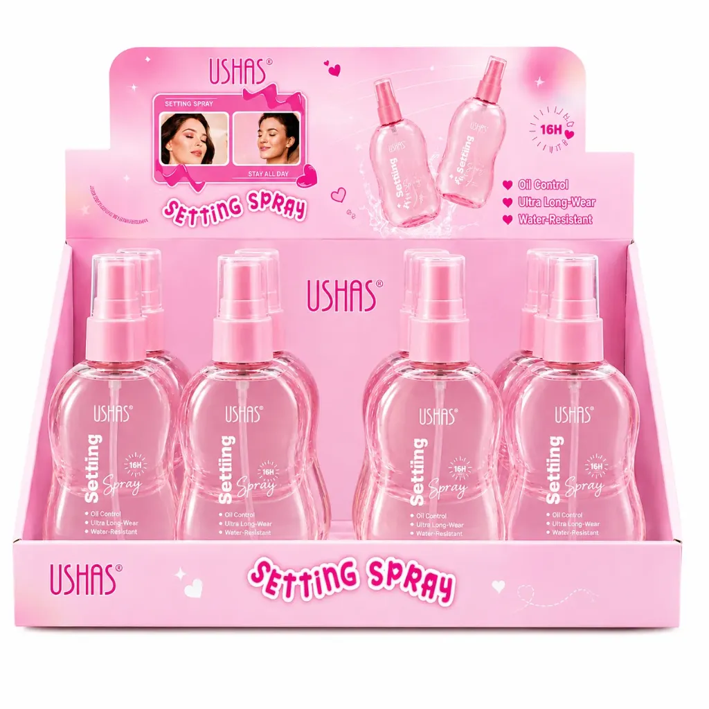 [617465] SPRAY FIJADOR DE MAQUILLAJE ROSA ONDULADO USHAS 115ML