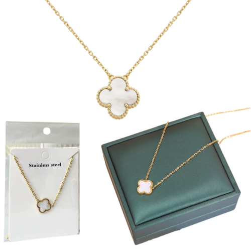 [21097M] COLLAR  DE ACERO INOXIDABLE VAN CLEEF DIJE COLOR BLANCO 