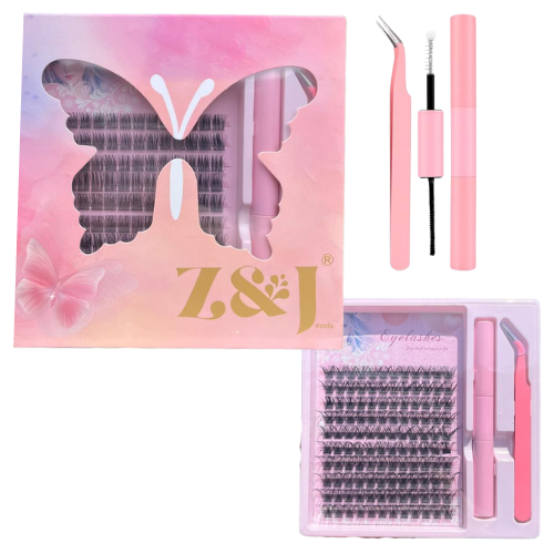 [920914] SET DE EXTENSION DE PESTAÑAS Z&J CAJA ROSA MARIPOSA