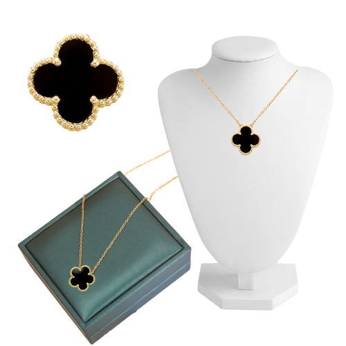 [B8275] COLLAR VAN CLEF TREBOL COLOR NEGRO DE ACERO INOXIDABLE