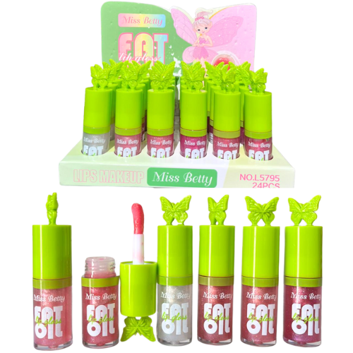 [L5795] BRILLO DE LABIOS FAT OIL TAPA VERDE CON MARIPOSA MISS BETTY