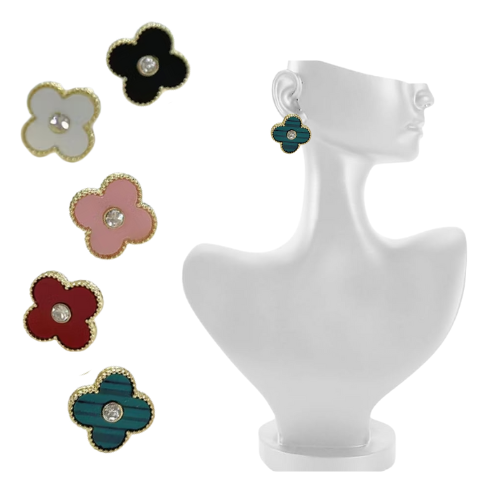 [AC3986] PAR DE ARETES VAN CLEEF COLORES SURTIDOS CON DIAMANTE 