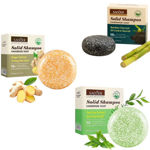 [SADOER] SHAMPOO SADOER EN BARRA SURTIDO EN TÉ VERDE, CARBÓN ACTIVADO Y JENGIBRE
