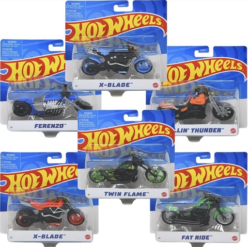 [MOTOS] FILA DE 8 MOTOCICLETAS HOT WHEELS DISEÑOS SURTIDOS